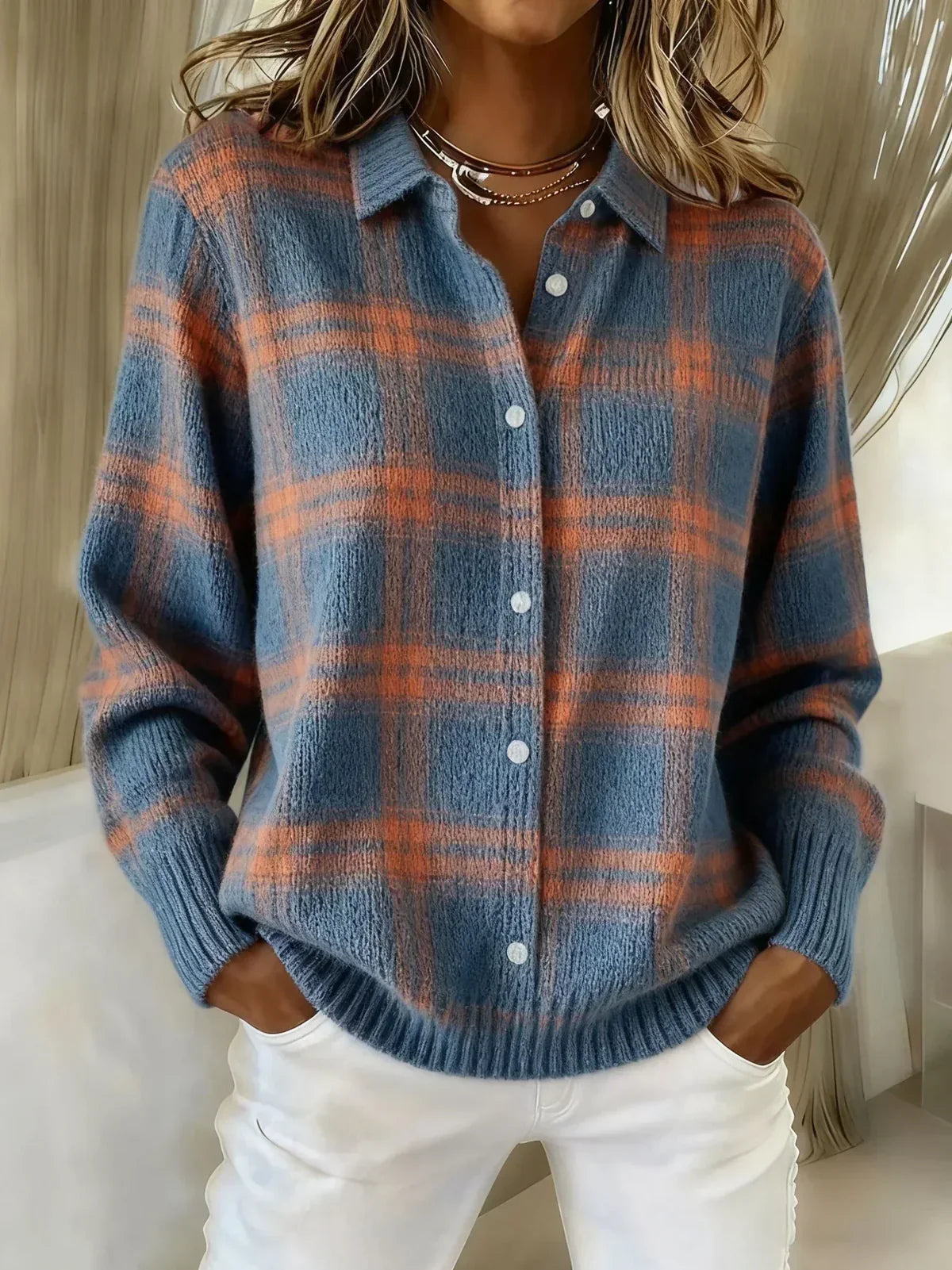 Anna | Weicher Karomuster Strickcardigan – Stilvoll & gemütlich