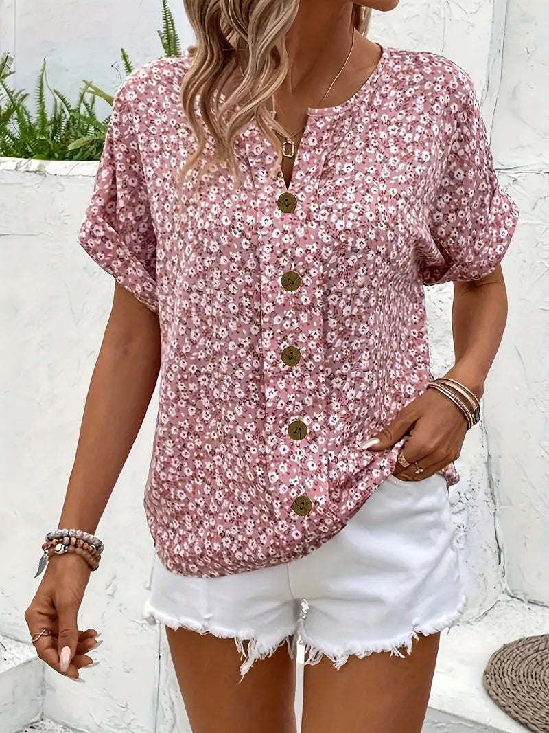 Engel | Bluse mit floralem Druck und kurzen Puffärmeln