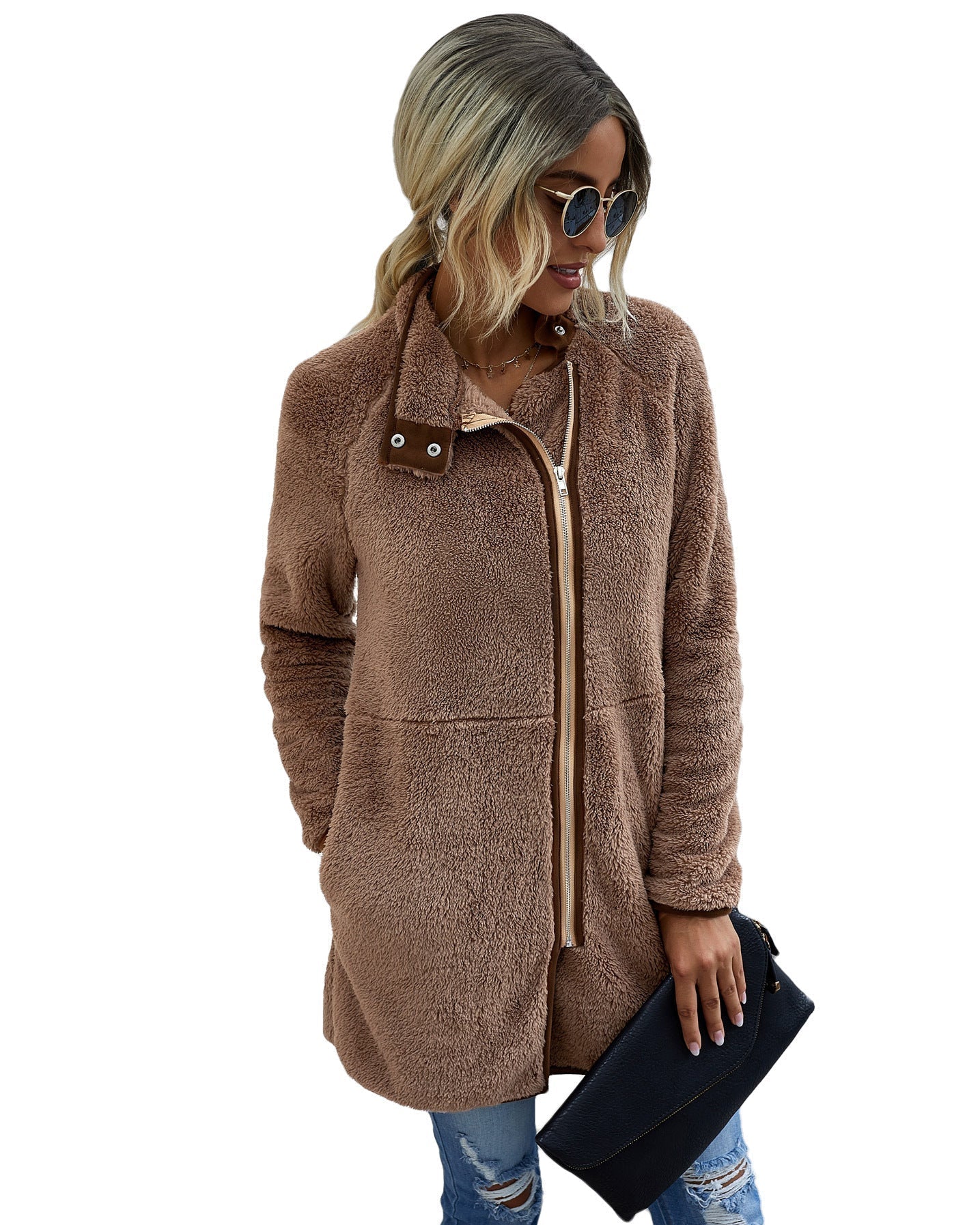 Warmer Pelzmantel mit Taschen
