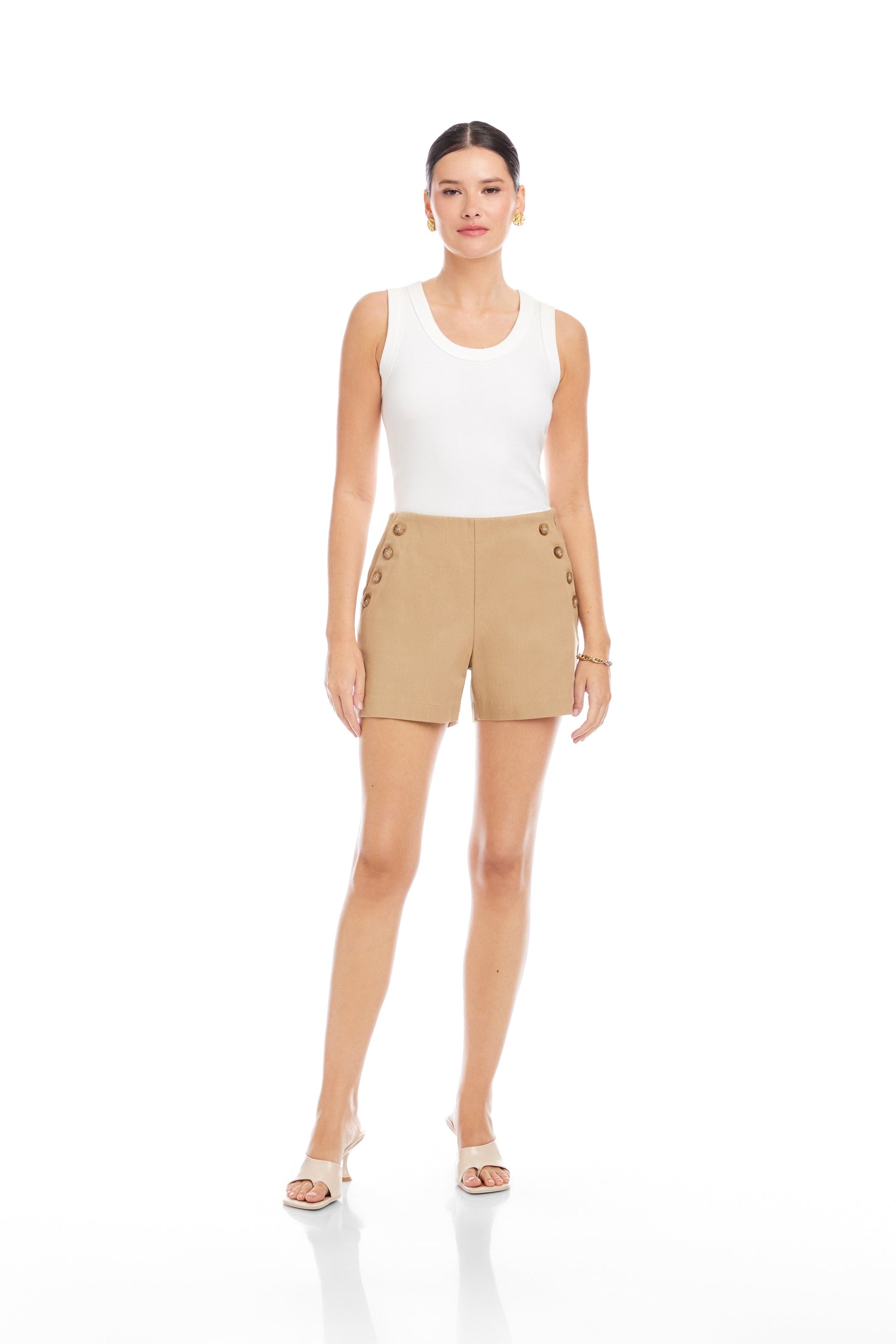 Damen Shorts mit Knopftaschen – Kurze Hose mit Details