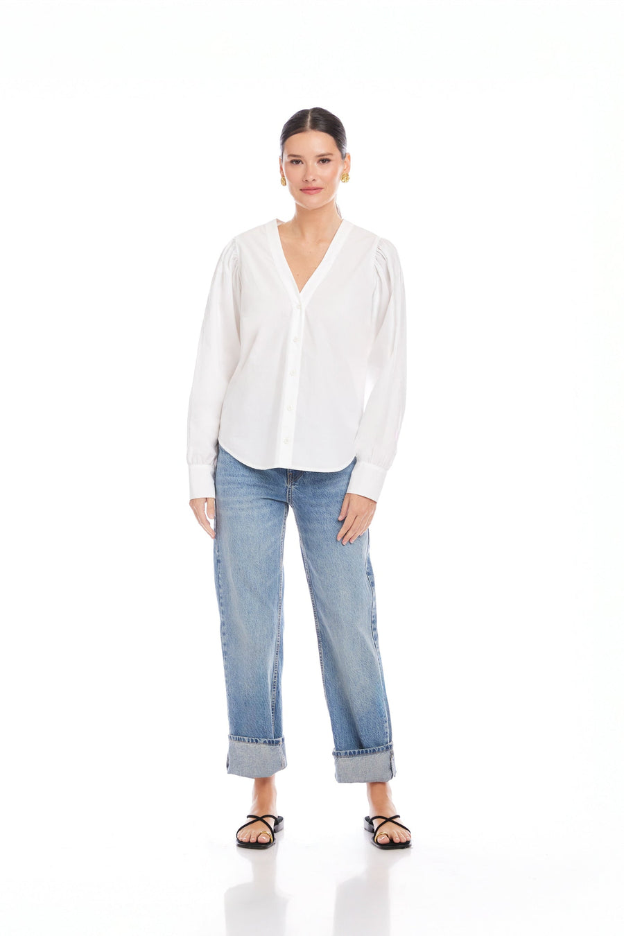 Damen Langarmbluse – Klassisches Button-Up Hemd aus Baumwolle