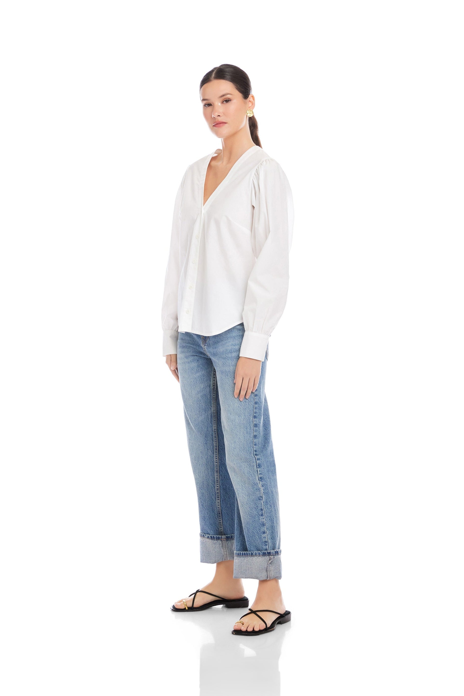 Damen Langarmbluse – Klassisches Button-Up Hemd aus Baumwolle
