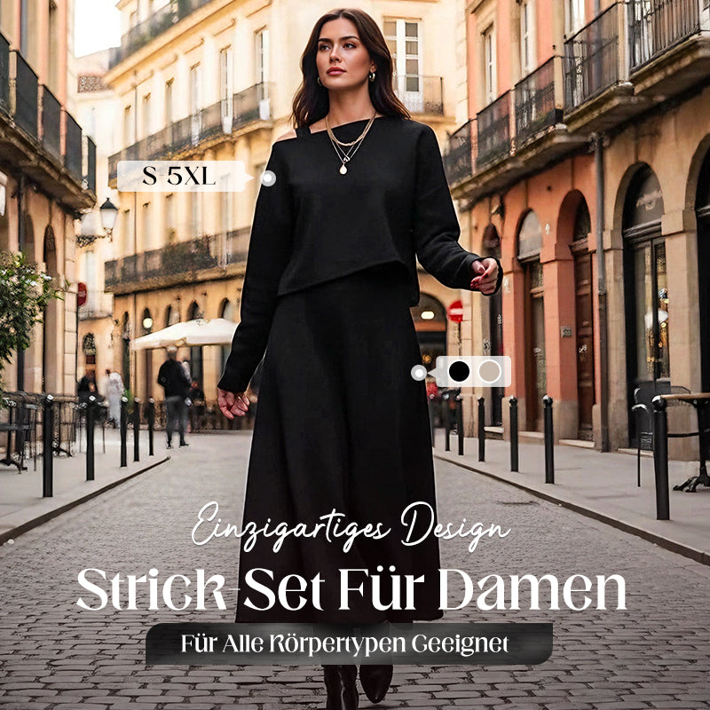 2-teiliges Damen Strick-Set – Midikleid & Crop Top