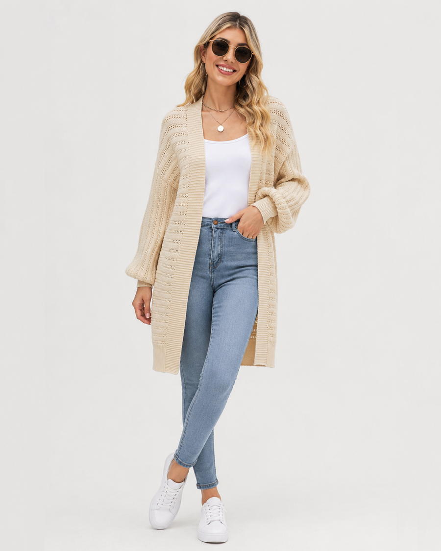 AROSA | Locker sitzender offener Strickcardigan mit langen Ärmeln