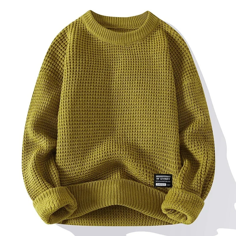Henning™ Waffelgestrickter Pullover Mit Langen Ärmeln