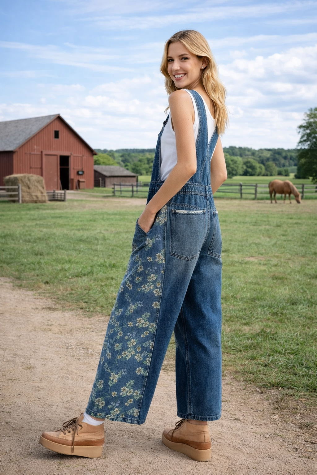 Yalita – Jeanslatzhose mit Blumenmuster