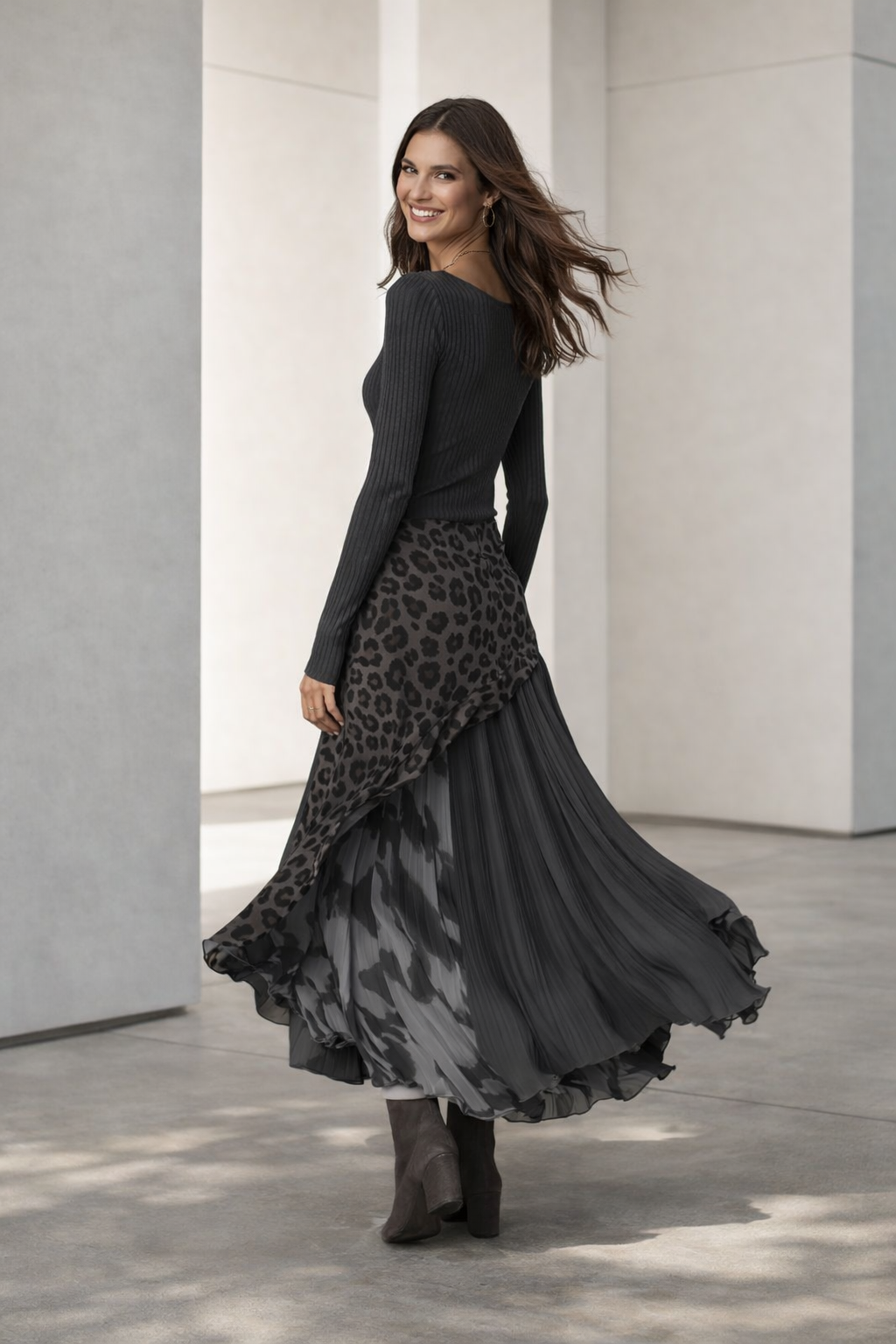 NEMIYA | Lange Kleid mit Eleganter Leopardenmuster