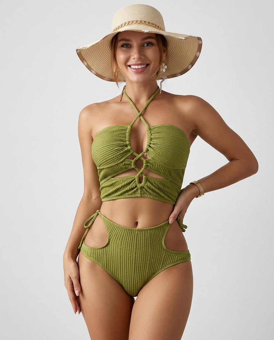 Selene | Sexy Zweiteiliges Unifarben Hochtailliertes Cross-Border