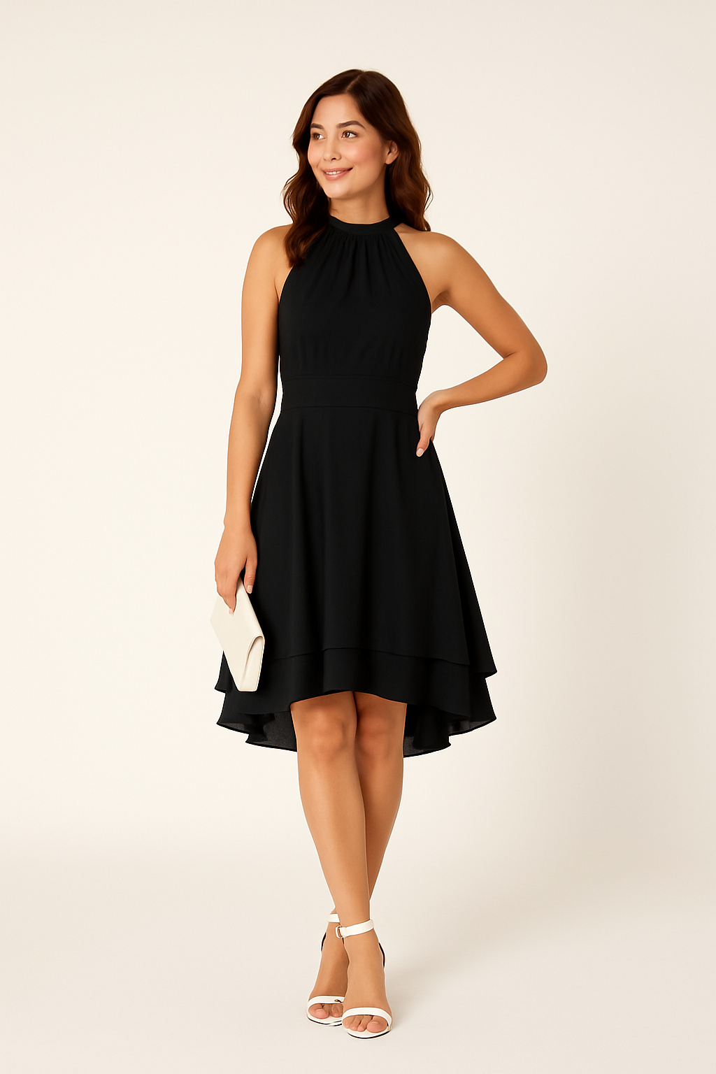 AROSA | Damen Neckholder Kleid mit taillierter Passform und High-Low-Rock