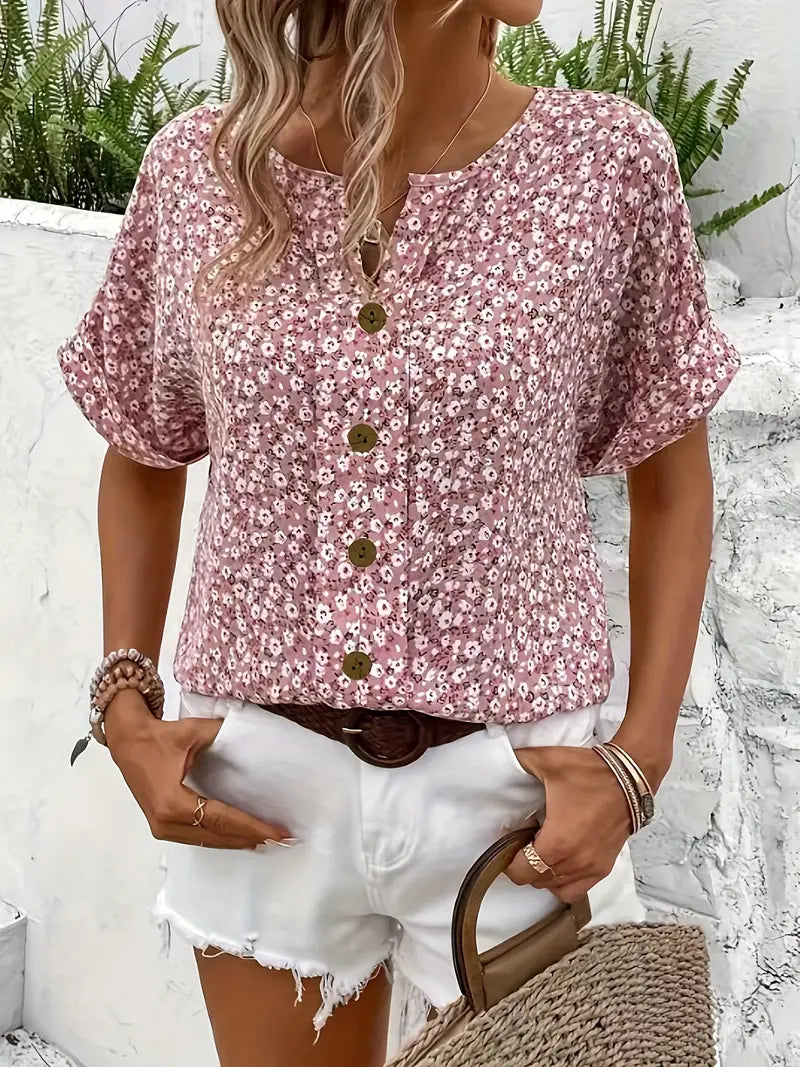 Engel | Bluse mit floralem Druck und kurzen Puffärmeln
