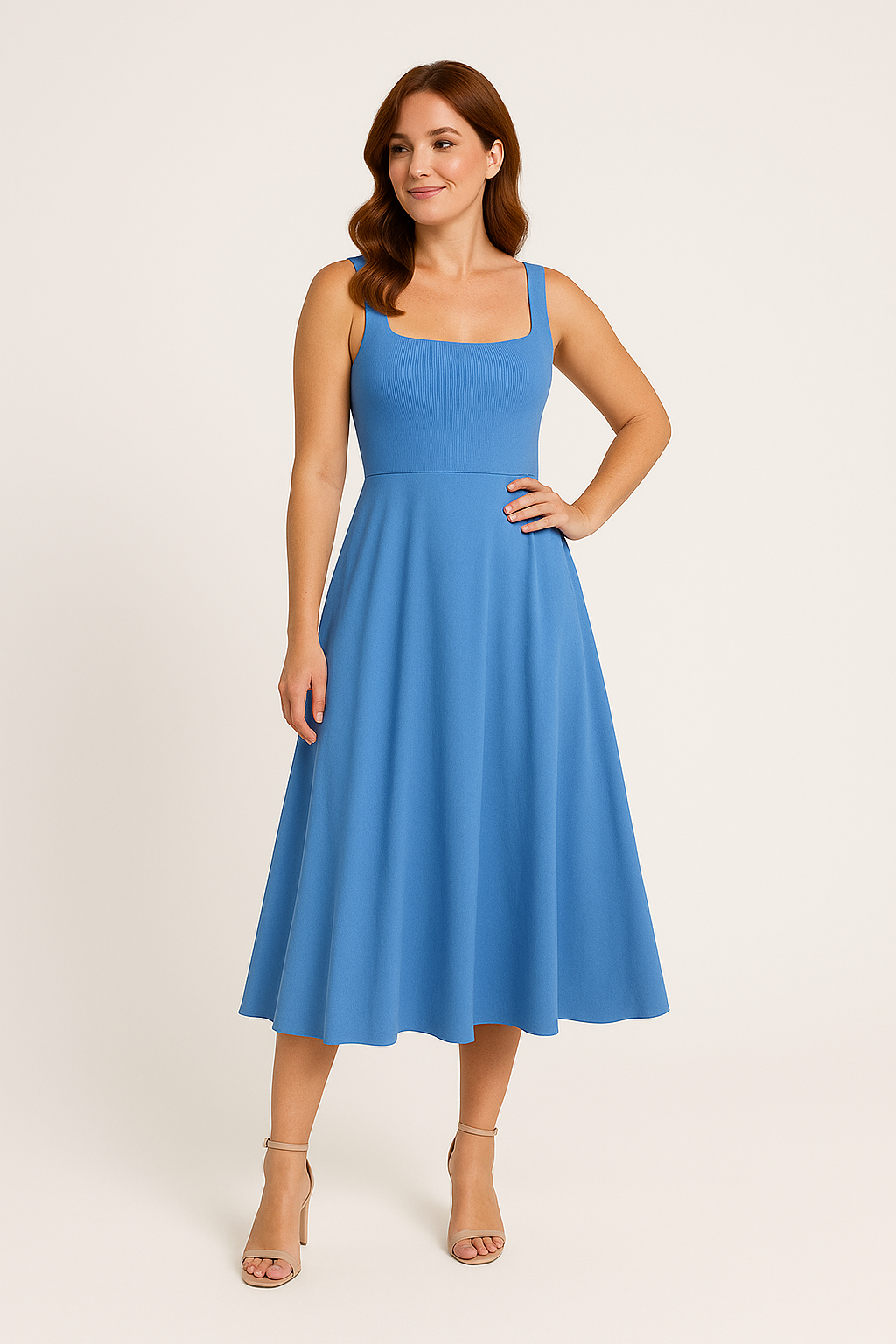 AROSA | Sommerliches Damen A-Linien Midikleid mit eckigem Ausschnitt