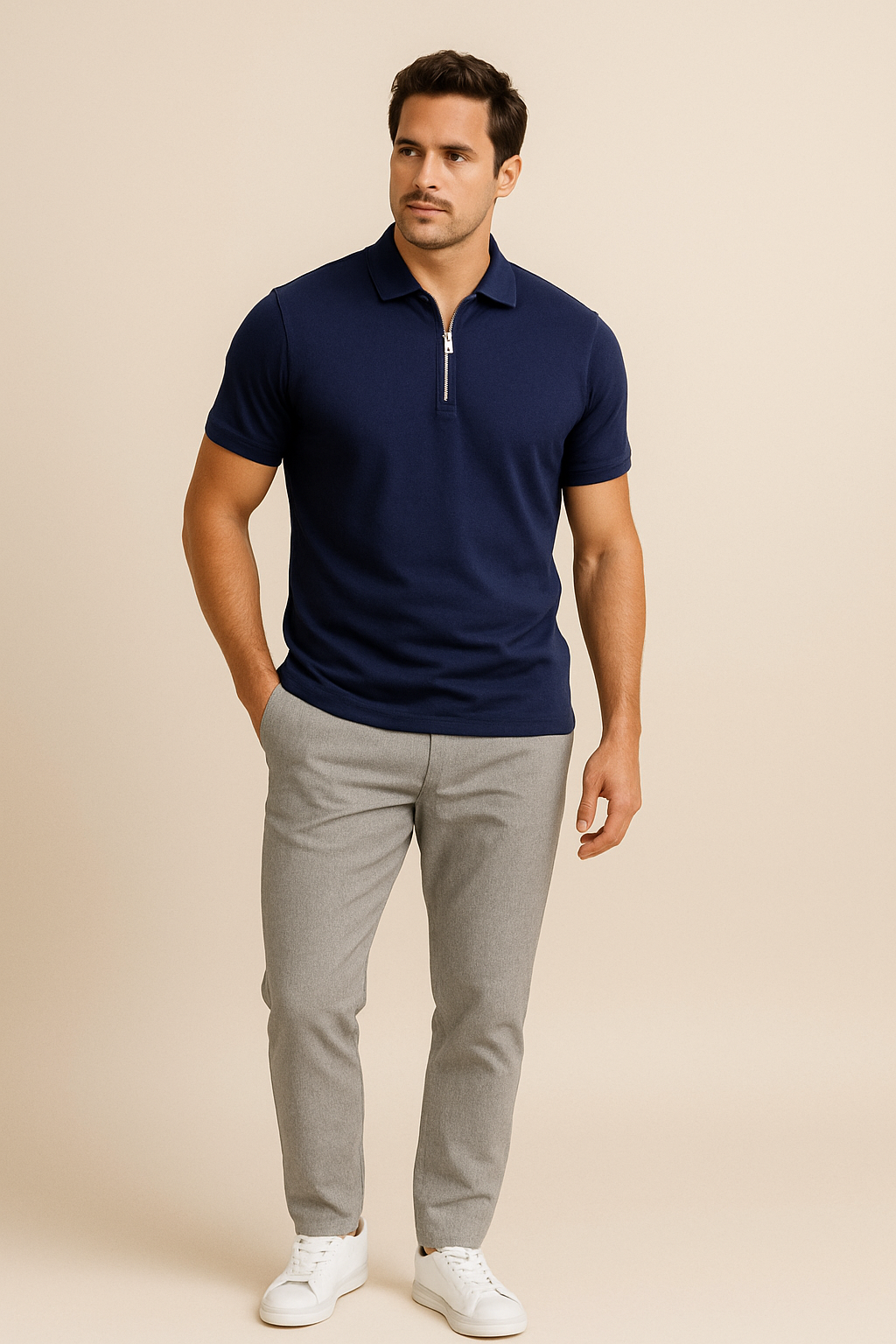 AROSA| Herren Sommer Poloshirt mit Reißverschluss und schmaler Passform