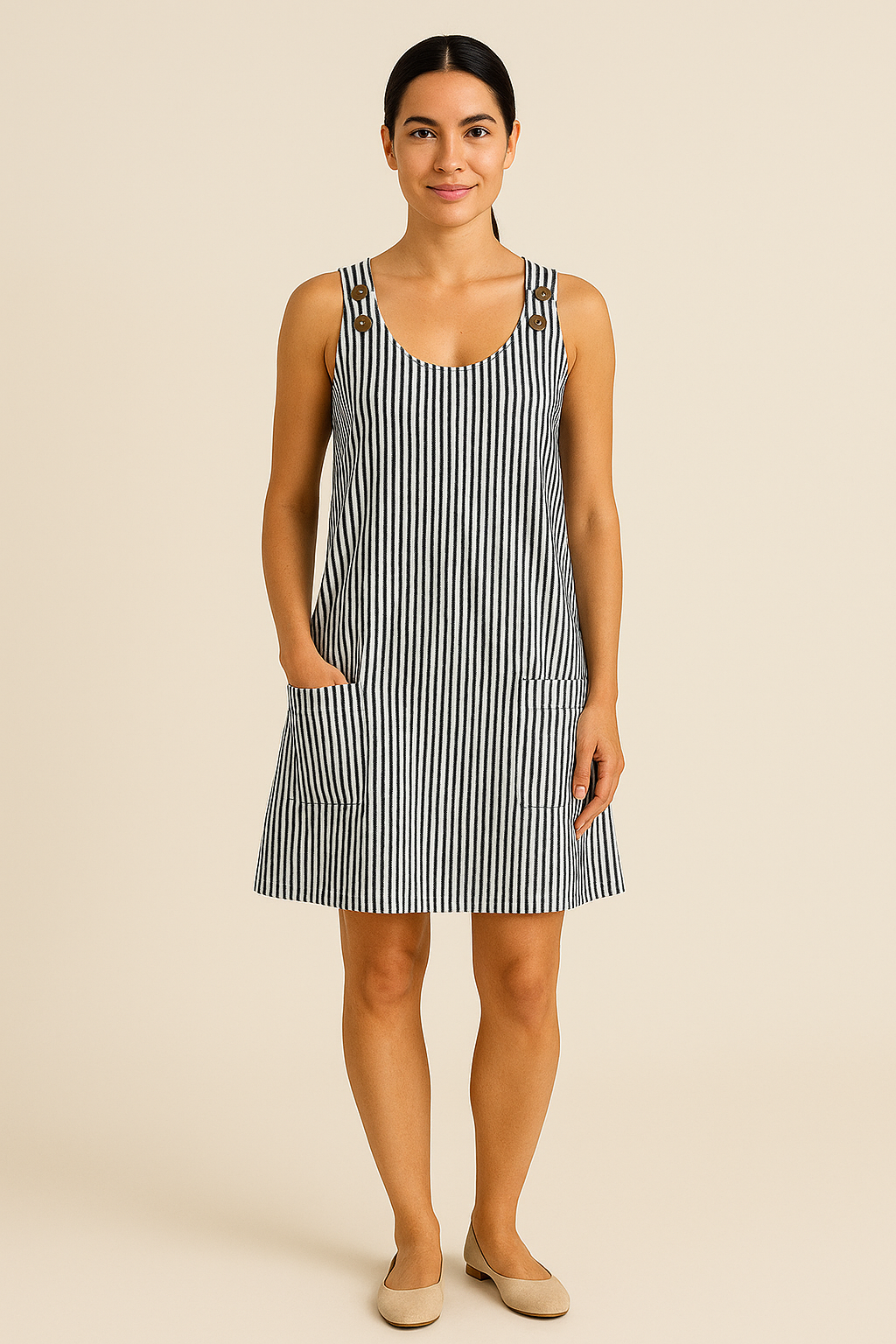 AROSA| Damen Ärmelloses Sommerkleid mit Knopfleiste und Streifenmuster luftig & leicht