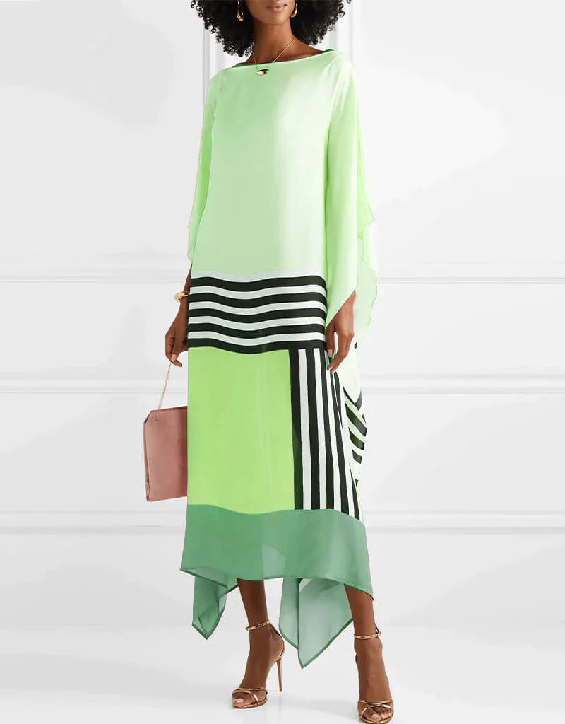 Susan Gestreiftes Patchwork Kleid Mit Druck