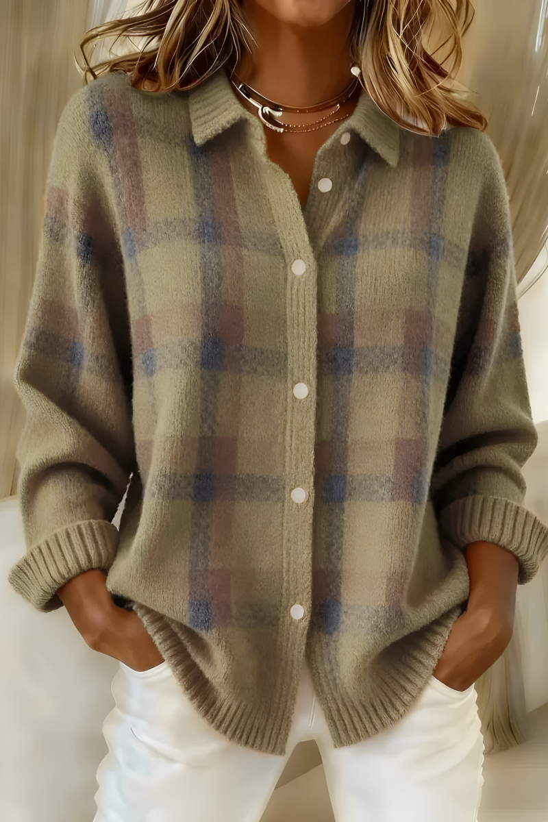 Anna | Weicher Karomuster Strickcardigan – Stilvoll & gemütlich