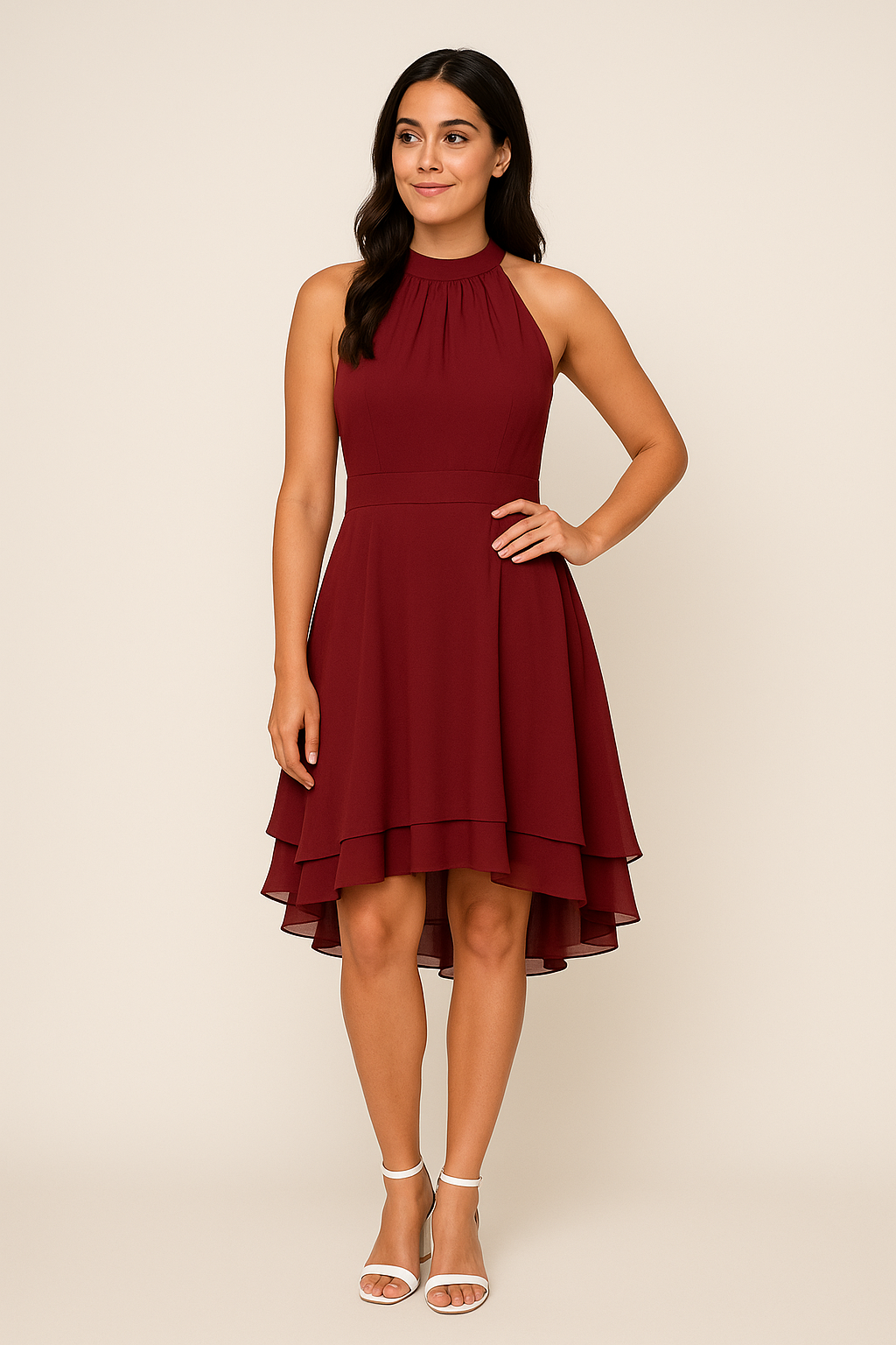 AROSA | Damen Neckholder Kleid mit taillierter Passform und High-Low-Rock