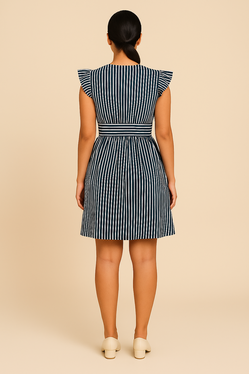 AROSA | Damen Gestreiftes Midikleid mit Volantärmeln luftig & leicht