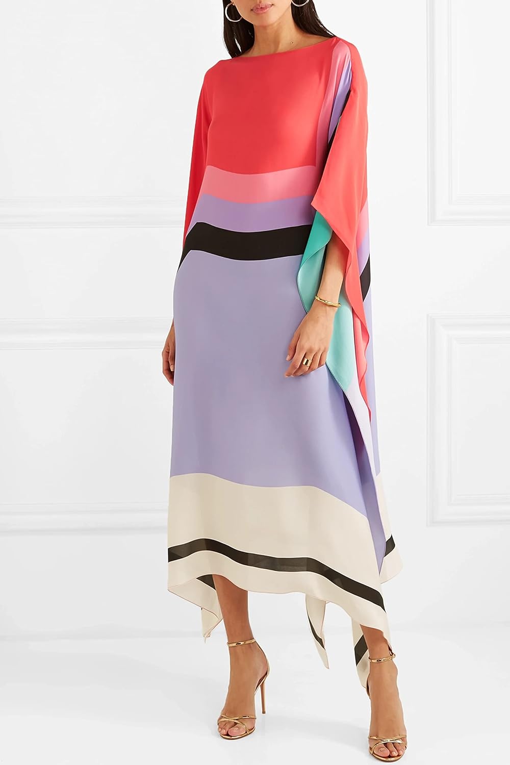Susan Gestreiftes Patchwork Kleid Mit Druck