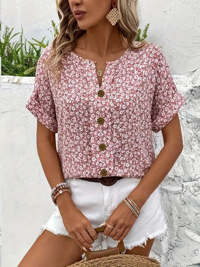 Engel | Bluse mit floralem Druck und kurzen Puffärmeln