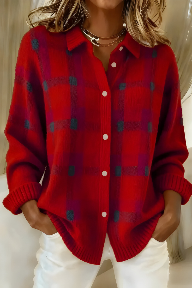 Anna | Weicher Karomuster Strickcardigan – Stilvoll & gemütlich