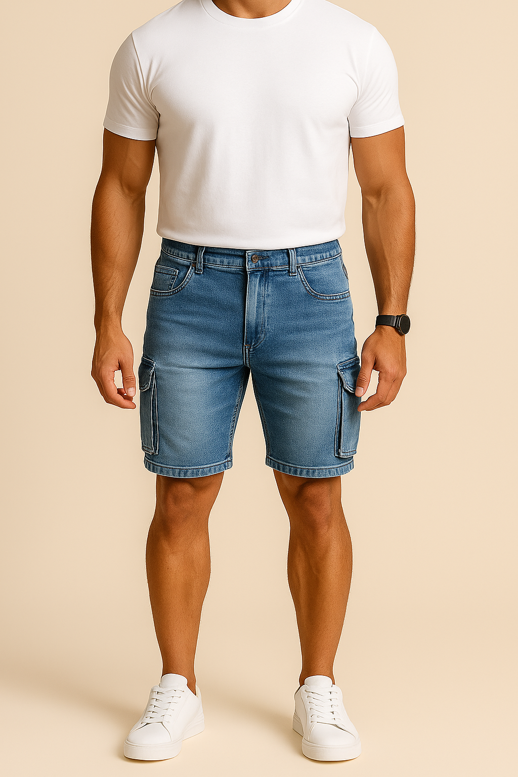 AROSA | Herren Denim-Cargo-Shorts in mittlerer Länge