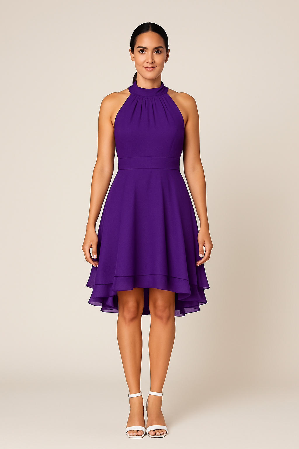 AROSA | Damen Neckholder Kleid mit taillierter Passform und High-Low-Rock