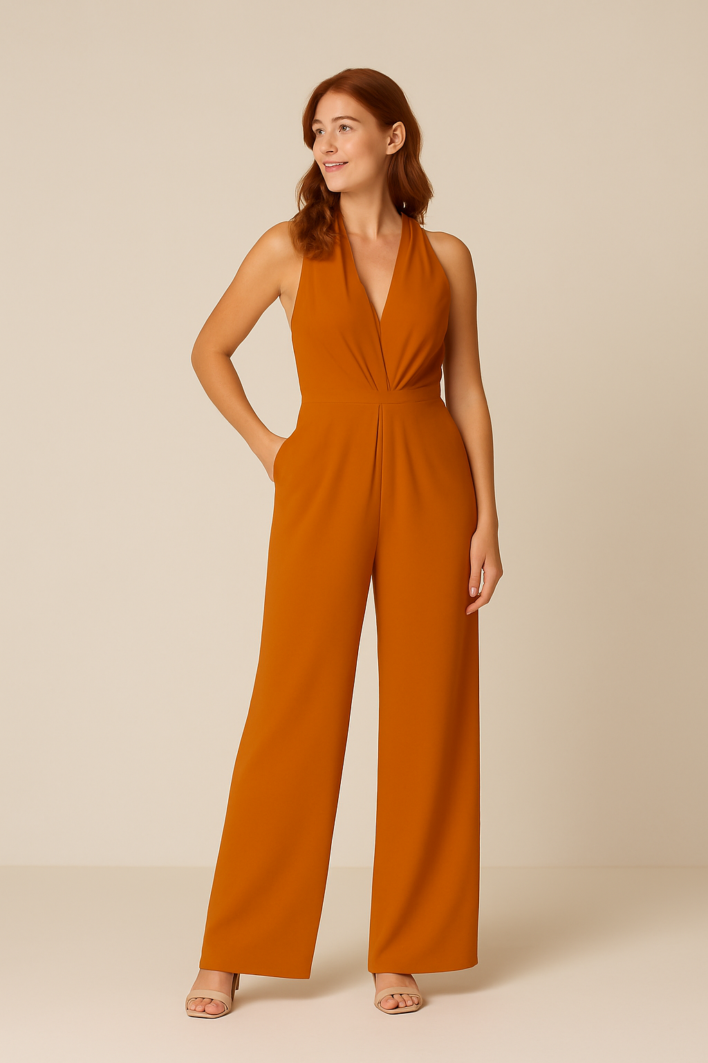 AROSA | Damen Jumpsuit ärmellos mit tiefem V-Ausschnitt und weitem Bein