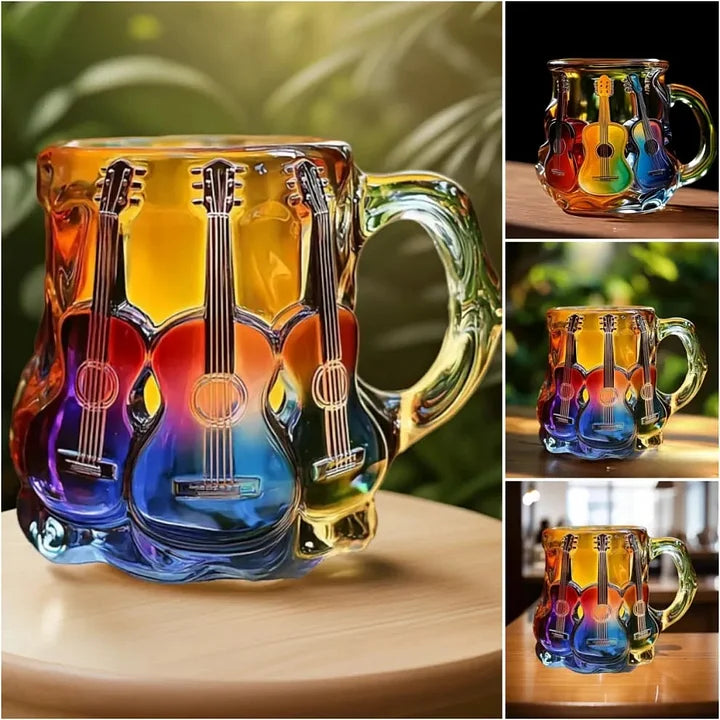 MelodyMug – Gitarren Becher mit Regenbogen Buntglasdesign