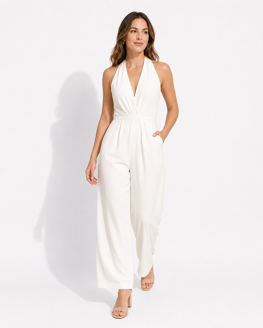 AROSA | Damen Jumpsuit ärmellos mit tiefem V-Ausschnitt und weitem Bein