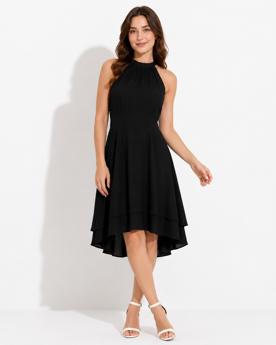 AROSA | Damen Neckholder Kleid mit taillierter Passform und High-Low-Rock