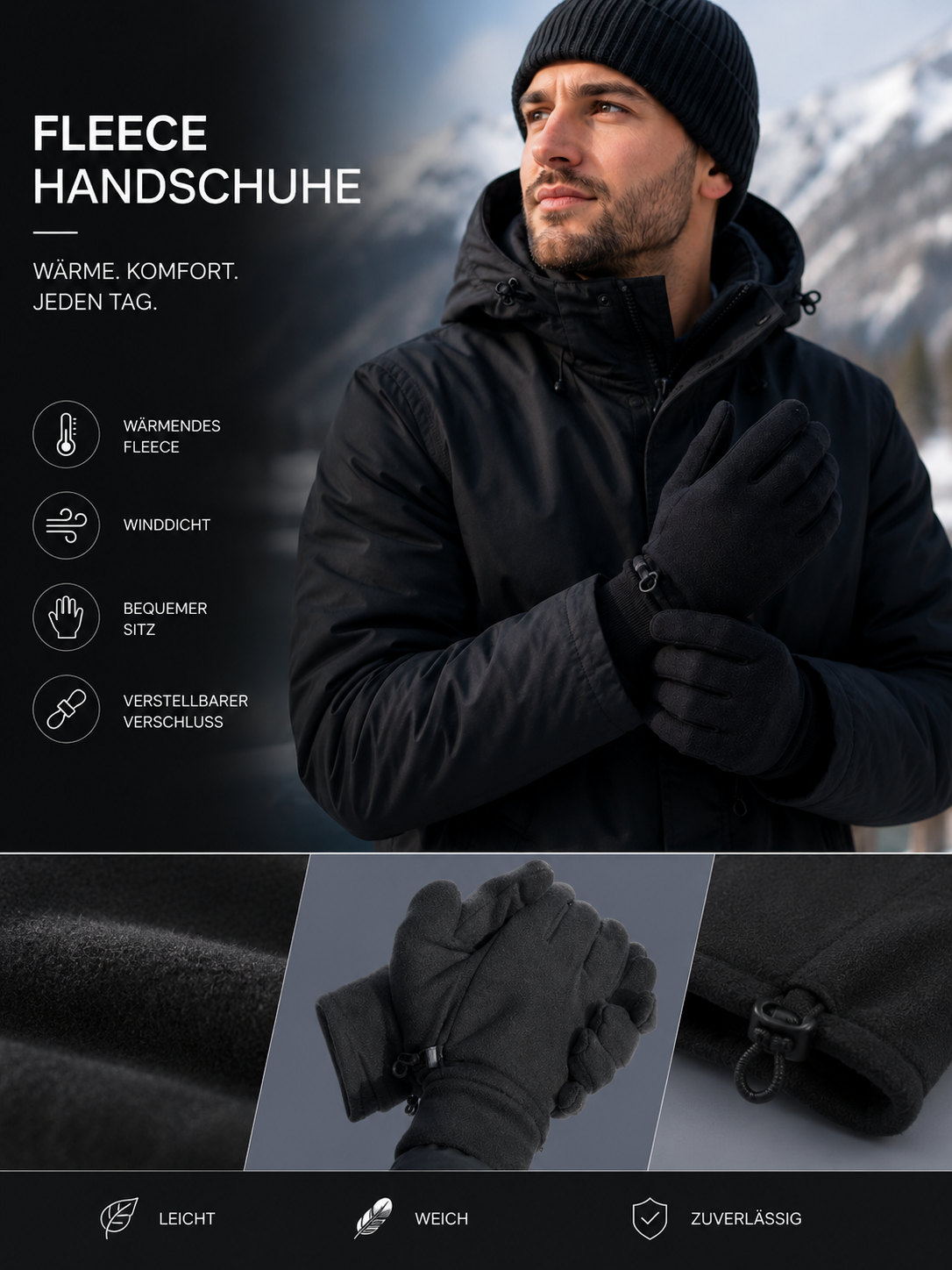 AROSA | Fleece-Handschuhe Schwarz