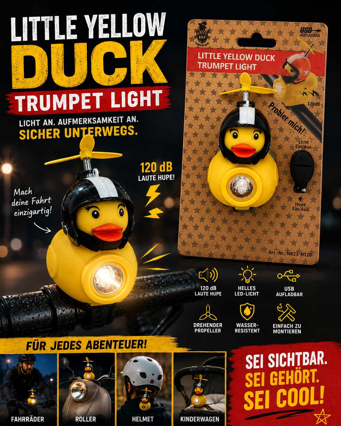 AROSA | LED Enten Fahrradlicht mit Hupe