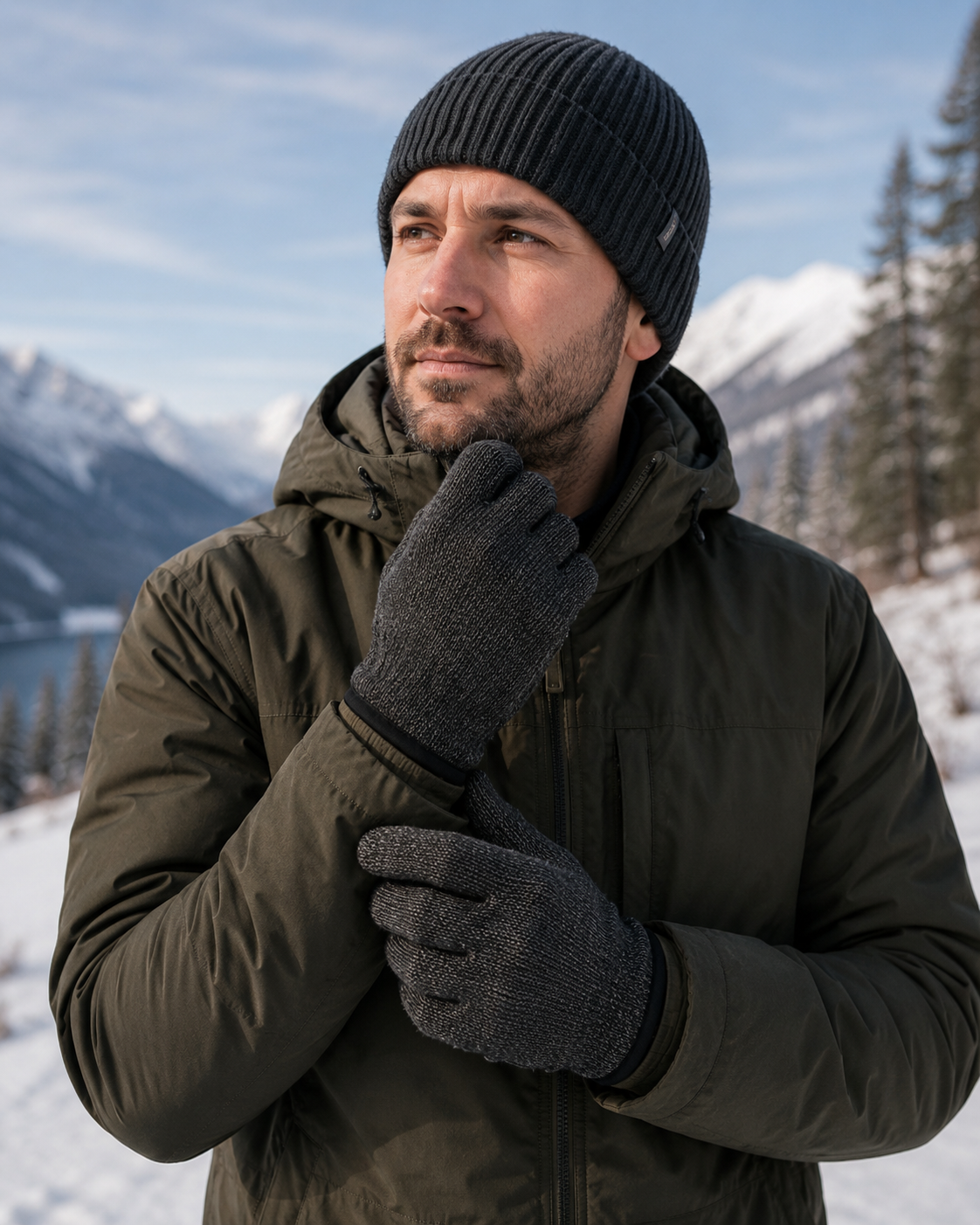 AROSA | Reflektierende Strickhandschuhe Schwarz-Grau