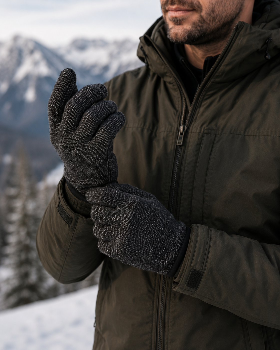 AROSA | Reflektierende Strickhandschuhe Schwarz-Grau