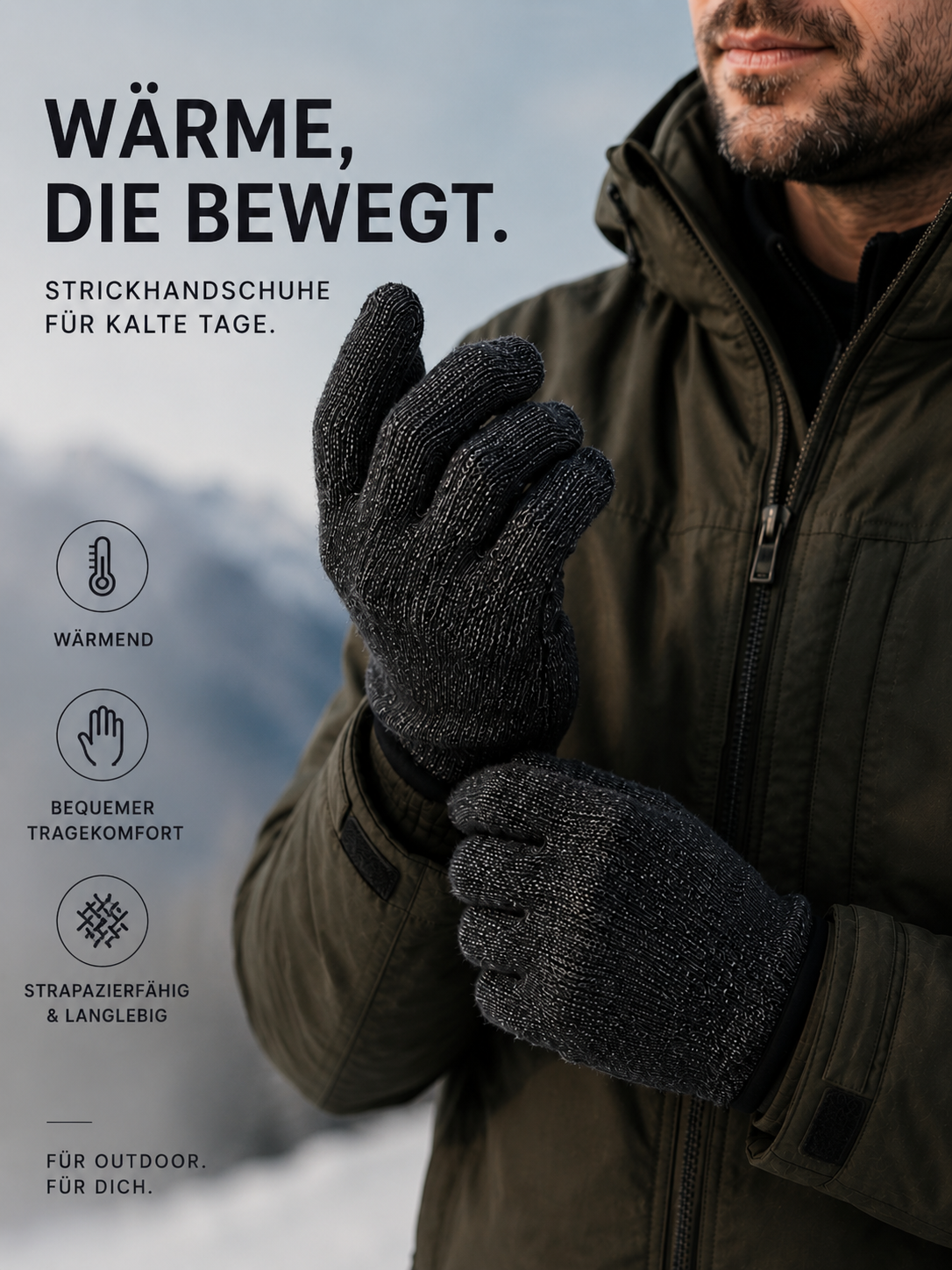AROSA | Reflektierende Strickhandschuhe Schwarz-Grau