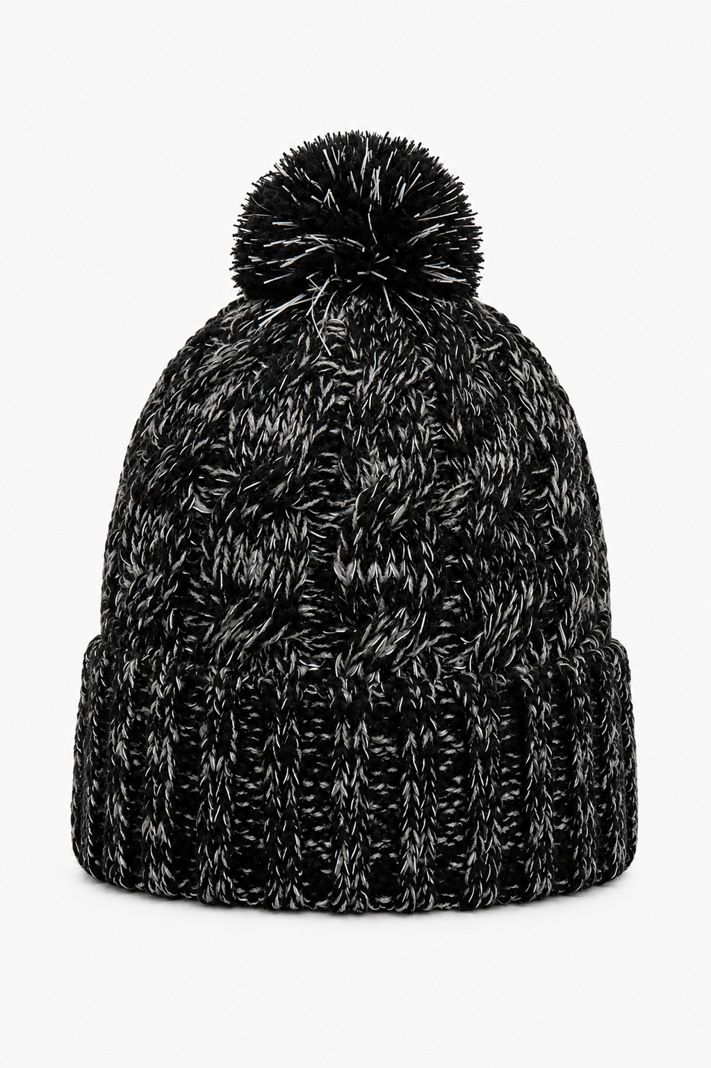 AROSA | Reflektierende Strickmütze mit Bommel Schwarz-Grau