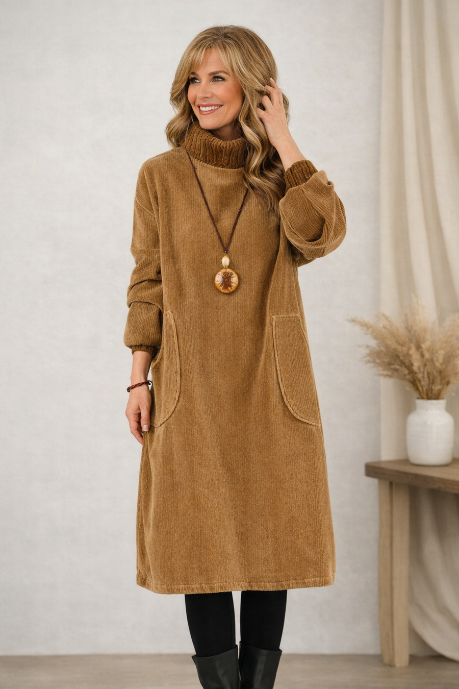 Jeannie | Rollkragen Midi Kleid