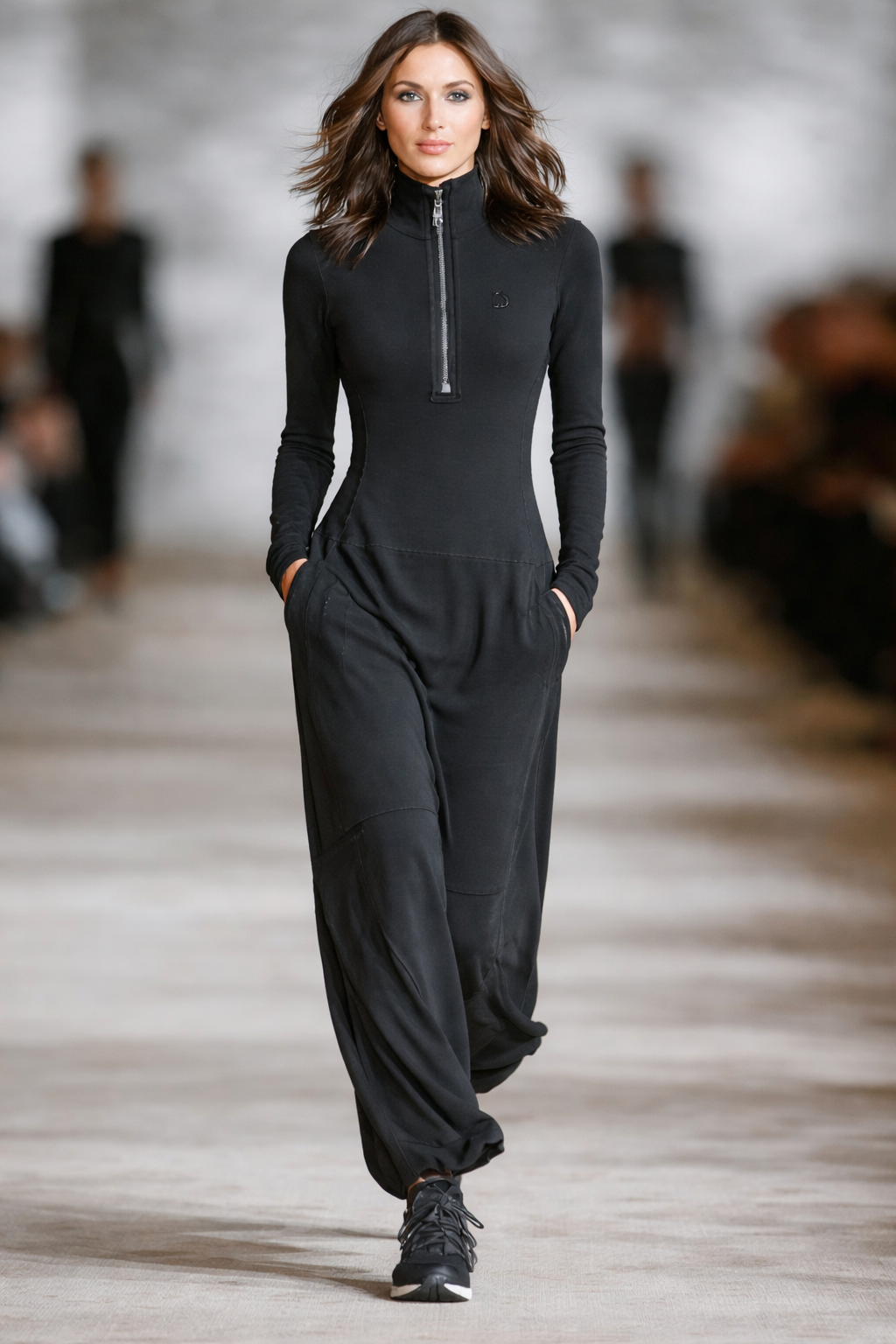 Odette | Schwarzes Turtleneck Zip-up Lässig Maxikleid