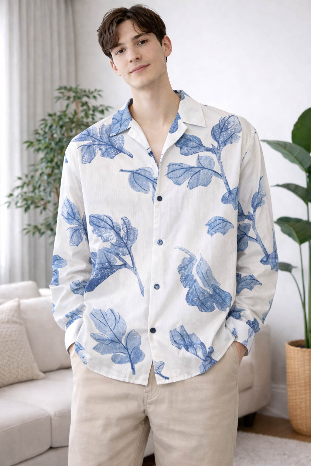 Blau | Gestreiftes Baumwollhemd mit Knöpfen