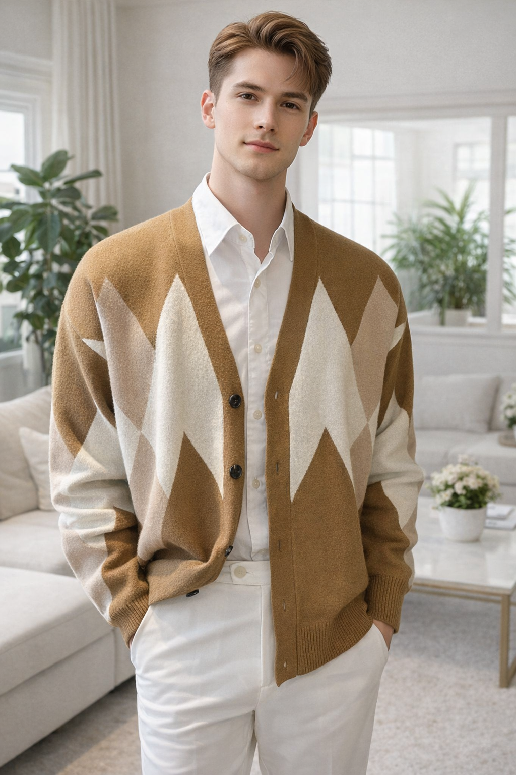 Jimmy Karierter Strickmantel – Gemütlicher Cardigan mit V-Ausschnitt