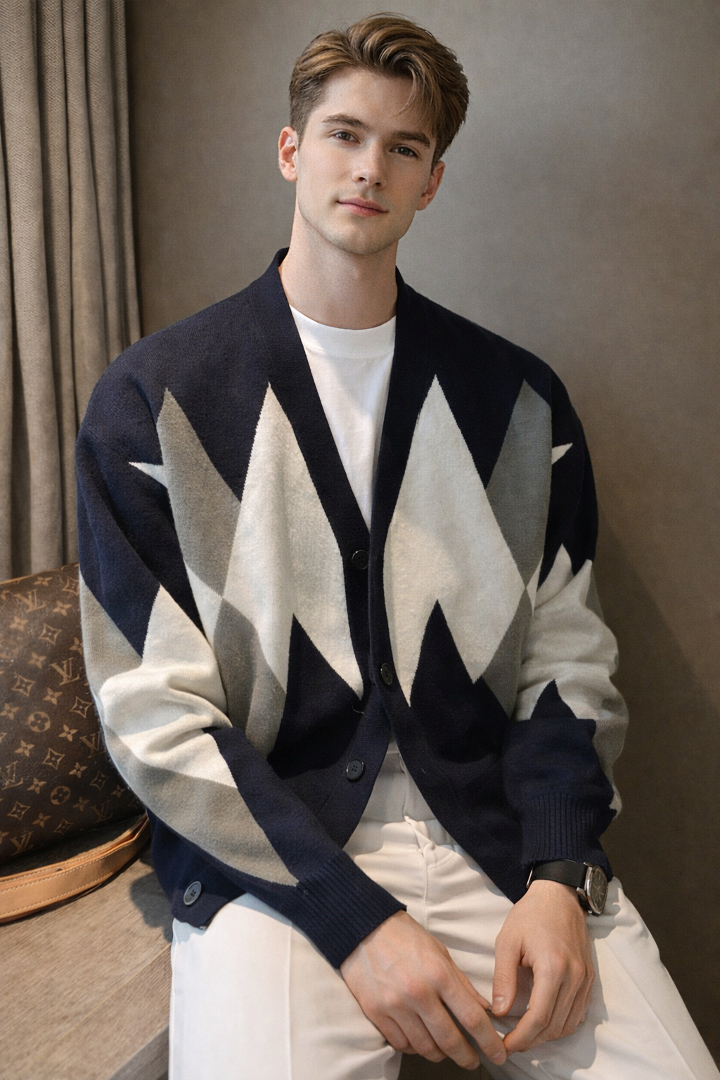 Jimmy Karierter Strickmantel – Gemütlicher Cardigan mit V-Ausschnitt