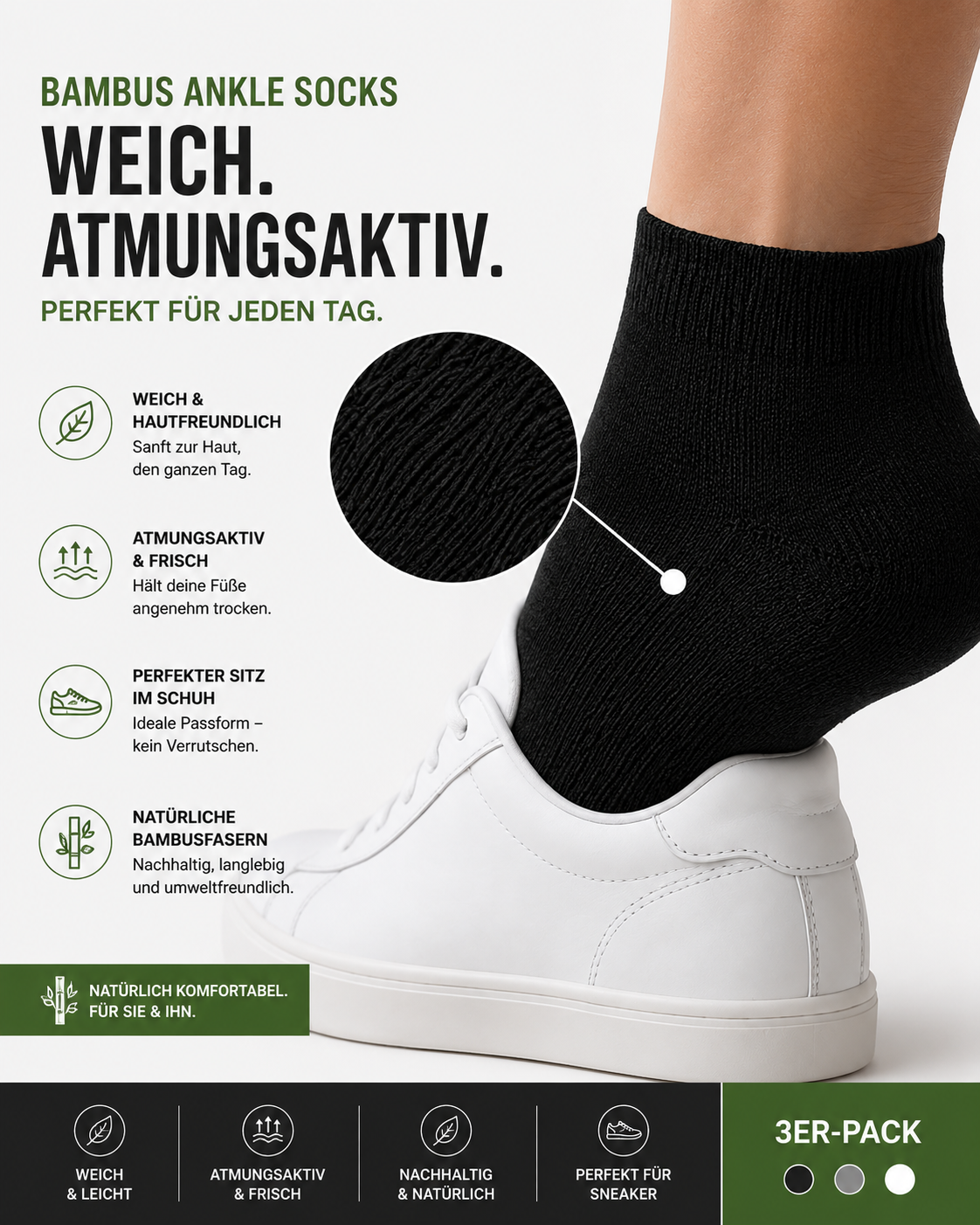 AROSA | Bambus Ankle Socken 3er-Pack Mix