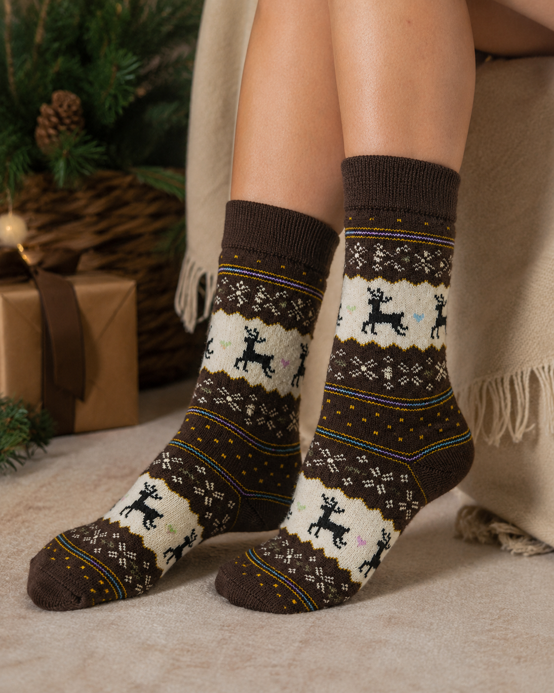 AROSA | Damen Winter Socken Hirschmuster 3er-Pack