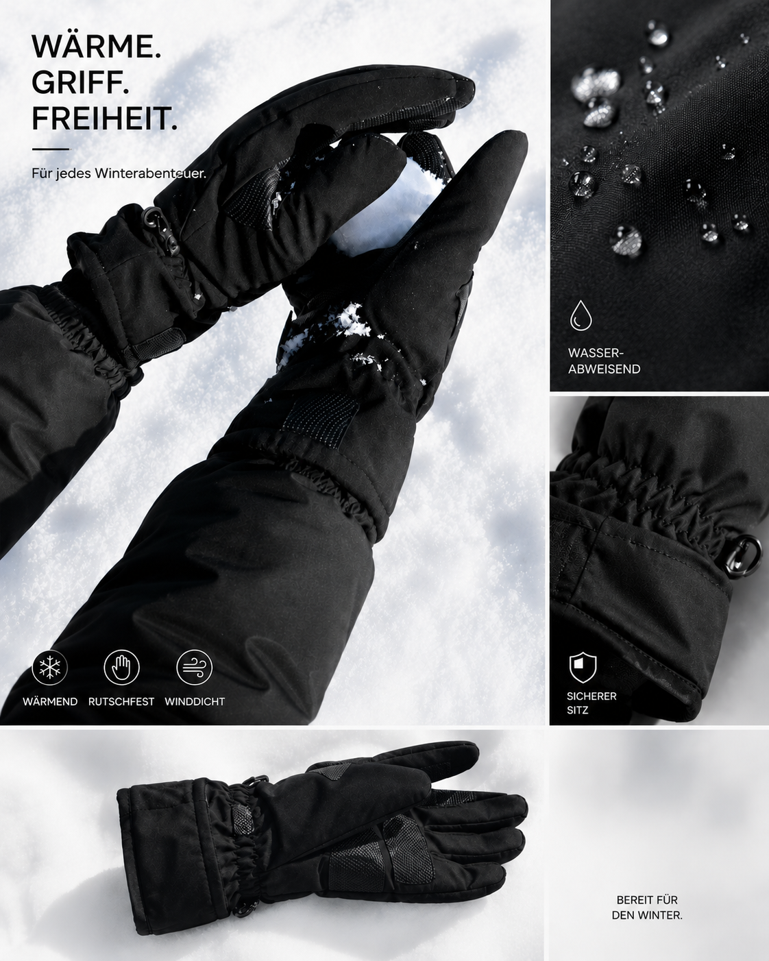 AROSA | Thermo Winterhandschuhe Schwarz