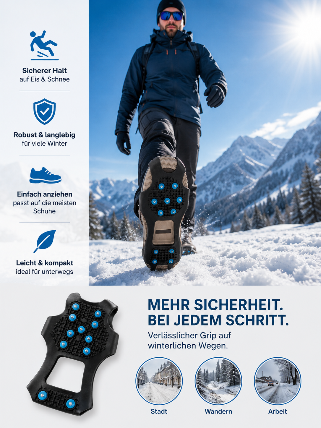 AROSA | Schuhspikes für Schnee & Eis Schwarz