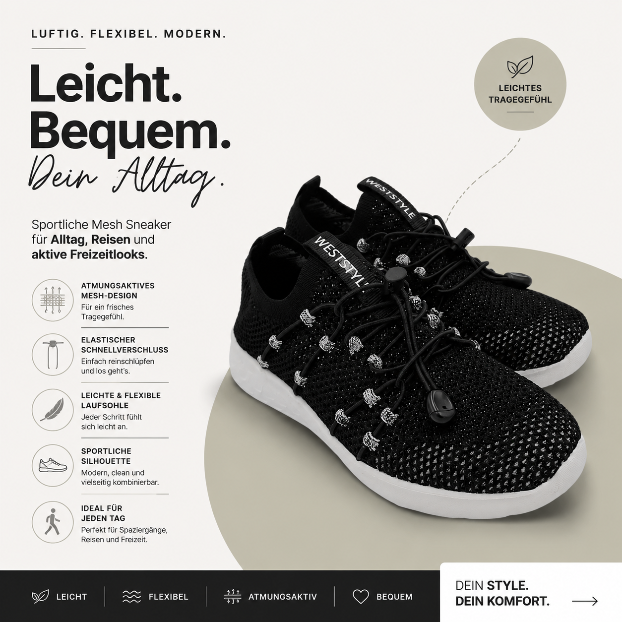 AROSA | Mesh Sneaker mit Schnellverschluss