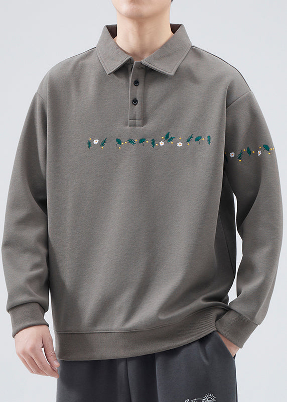 Chris | Bestickte Knopf Baumwoll Sweatshirts
