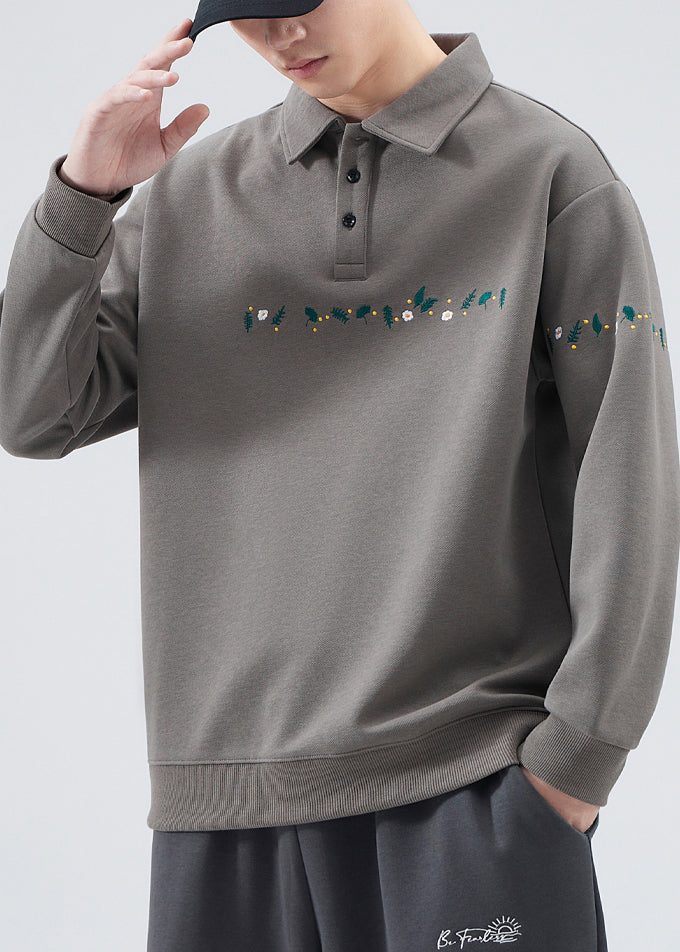 Chris | Bestickte Knopf Baumwoll Sweatshirts