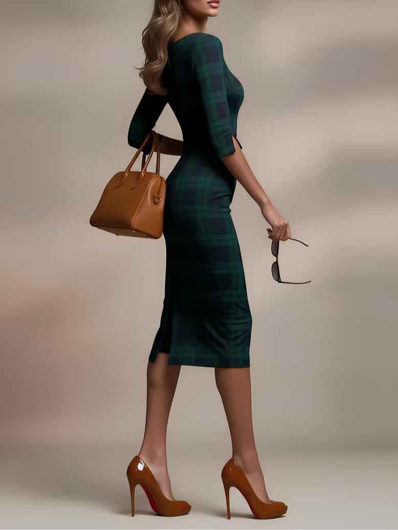 Lenora | Klassisches karierter Midi-Kleid