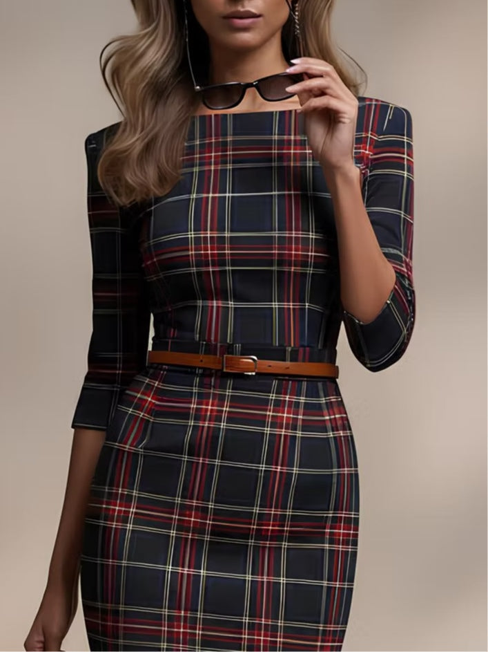 Lenora | Klassisches karierter Midi-Kleid